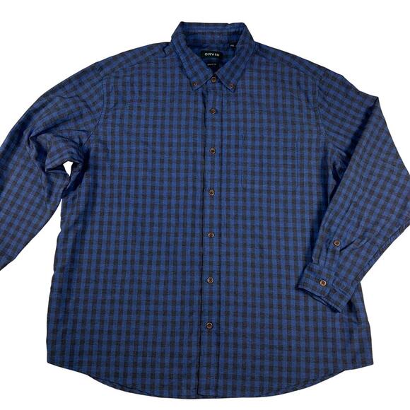 Orvis Classic Fit Performance Long Sleeve Nylon Blend Shirt Blue/Black Size XXL - Picture 1 of 10